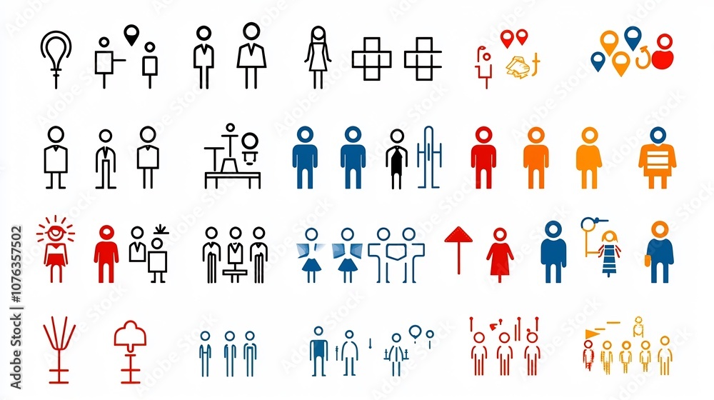 Poster minimalist icon set depicting participants members and audience symbols for people based communities