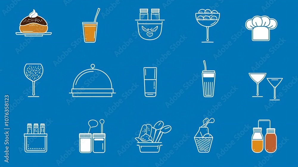 Poster comprehensive set of catering icons featuring various food and beverage symbols including a chef s h