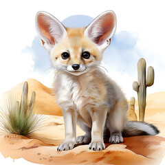 Obraz premium baby Fennec fox on a white background illustration
