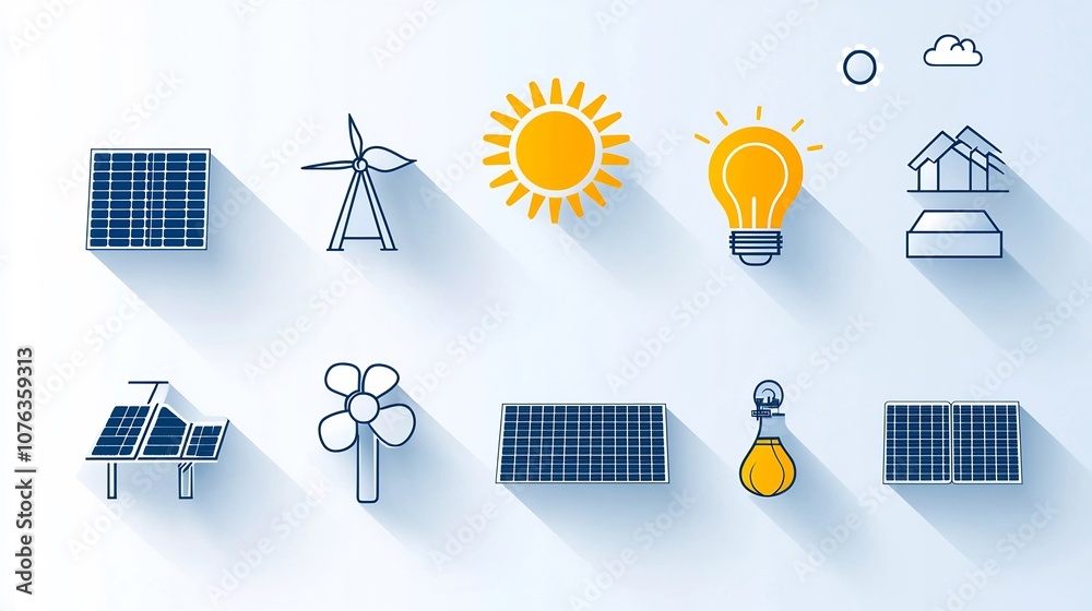 Aufkleber collection of 15 linear icons focused on solar energy featuring symbols for renewable energy photovo