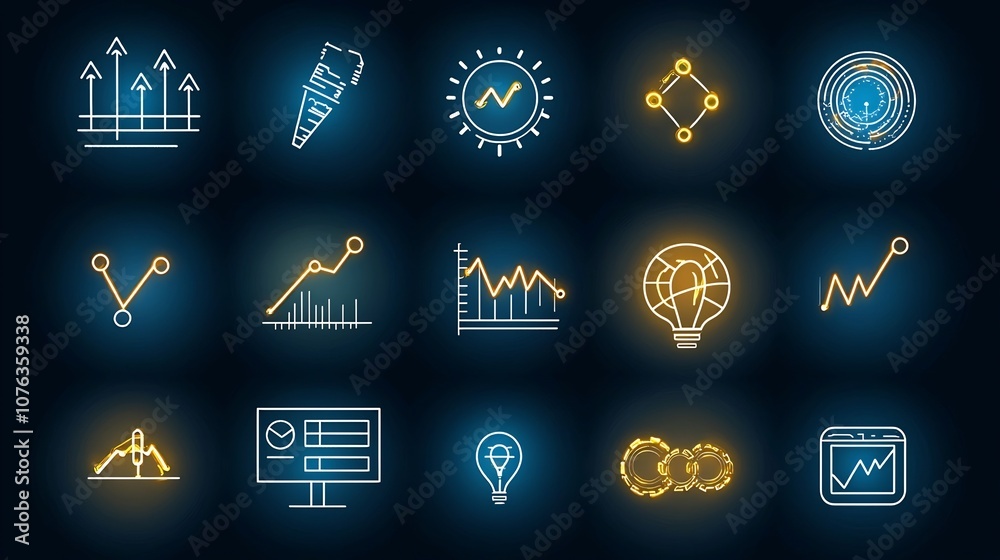 Aufkleber Set of 15 thin line icons for growth metrics featuring charts productivity symbols and success markers  Ideal for business finance data visualization analytics and information dashboard design