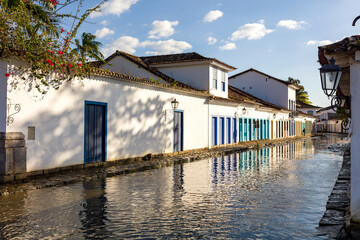 Street of historical center in Paraty, Rio de Janeiro, Brazil. Paraty is a preserved Portuguese...