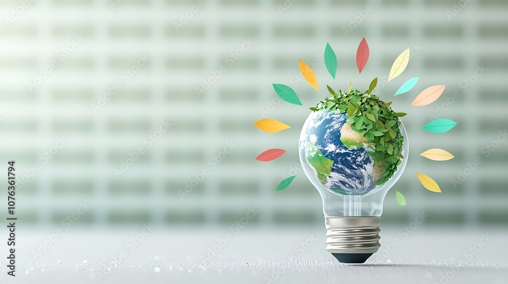 Aufkleber eco friendly lightbulb harboring a thriving world within a symbolic representation of sustainable en