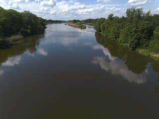 The Oder River in Europe, view from above. Poland