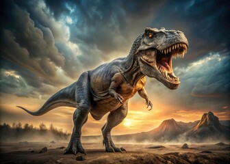 Ferocious Tyrannosaurus Rex in Minimalist Style with Dramatic Copy Space for Impactful Visuals,...