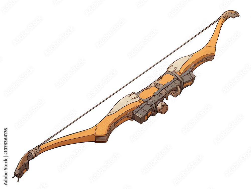 Poster intricately designed orange and silver bow with futuristic style, isolated on white background. bow 