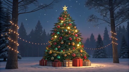 christmas tree with gifts and decorations