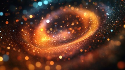 Abstract Swirling Gold and Blue Lights Against a Black Background