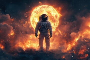 Obraz premium Astronaut Standing on a Mysterious Alien Planet