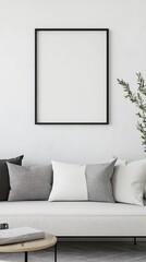 Minimalist Living Room Mockup with Black Frame and White Sofa