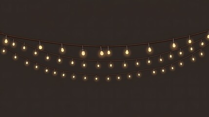 Three Strings of Illuminated Light Bulbs Hanging in the Dark