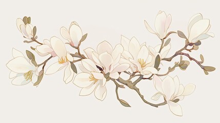 A Delicate Branch of White Magnolia Blossoms