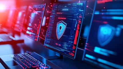 Network Security Breach Alert on Multiple Screens