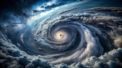 Aerial View of a Swirling Hurricane Surrounded by Dark Clouds under a Moody Sky – Stunning Tilt-Shift Photography Capturing Nature's Fury and Beauty