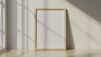 A4 Frame Mockup on White Wall with Sunlight and Shadows