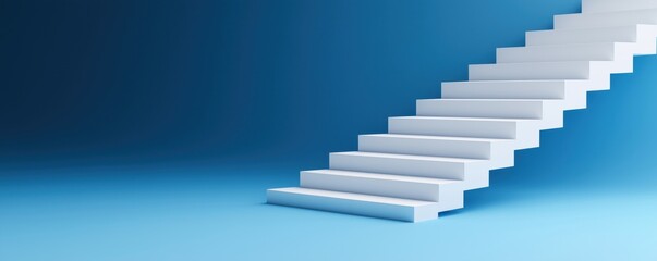 Obraz premium A modern white staircase against a vibrant blue background, symbolizing ascent and progress in design and architecture.