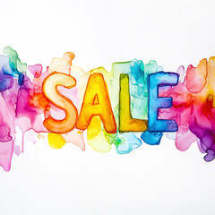 Watercolor painting of the Word SALE, magic fantasy, alcohol ink painting, multicolour, white background