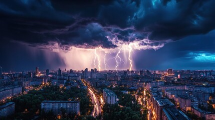 Fototapeta premium Lightning Storm Over Cityscape