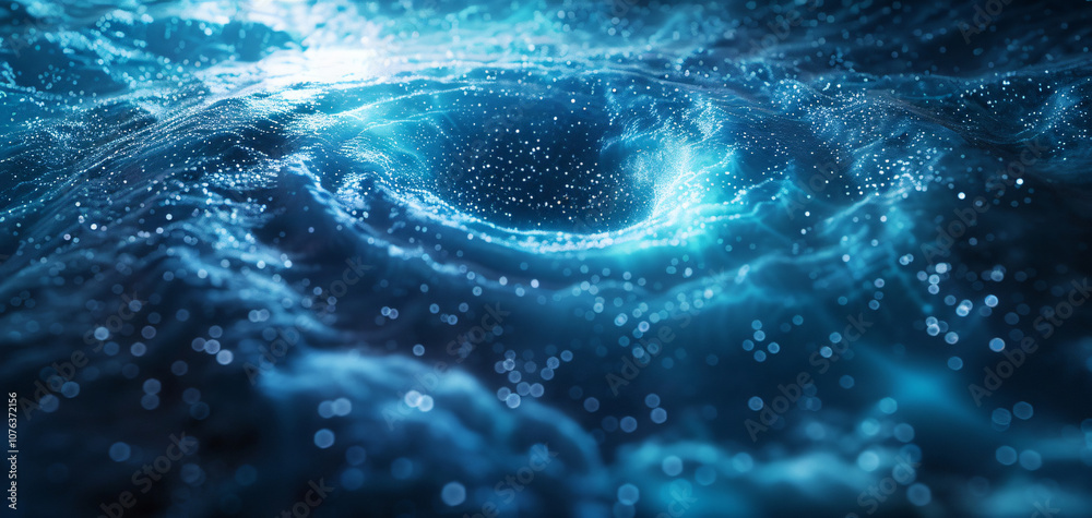 Poster a mesmerizing view of a swirling vortex in blue tones, creating a dynamic and ethereal effect with s
