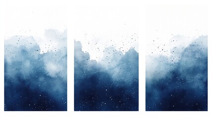 Abstract watercolor triptych featuring blue tones and soft textures.