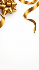 Gold ribbon and bow on a white isolated background, ideal for gift decoration themes and celebrations.