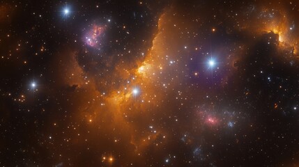 A deep space background, filled with stars, galaxies, and nebulas in vibrant colors