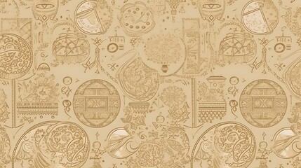 Obraz premium Abstract Geometric Pattern with Ornate Circles and Symbols