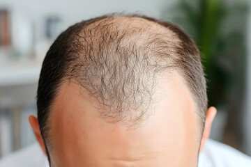 Bald head of a man. Concept of male pattern hair loss.