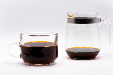 Black coffee in the morning on a white background