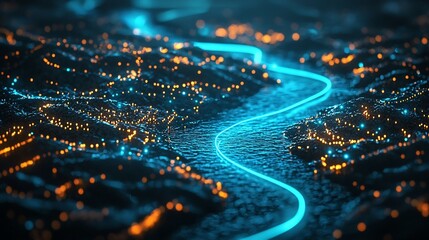 Digital Smart City Model with Glowing Blue Water Lines Symbolizing Integrated Clean Water Distribution System