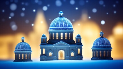 Obraz premium Illuminated Miniature Church in a Snowy Winter Scene