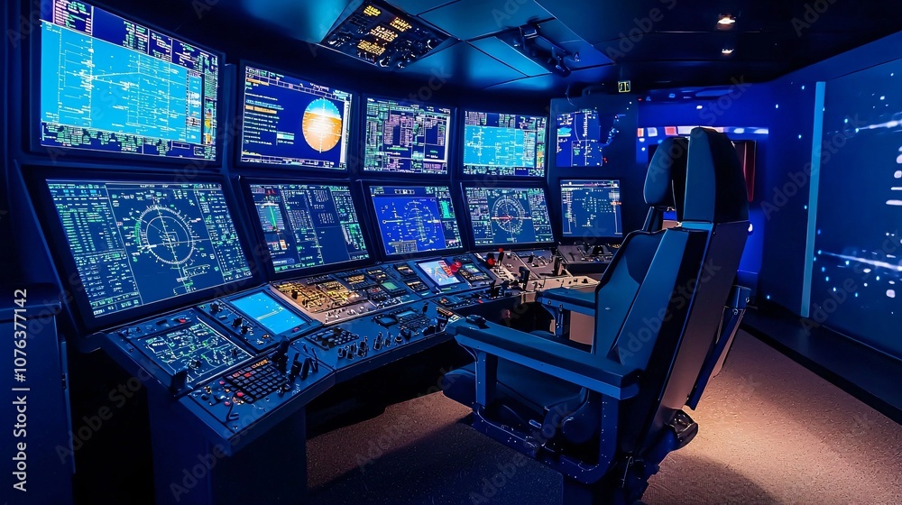Poster explore the future of aviation a comprehensive look at a state-of-the-art flight control center desi