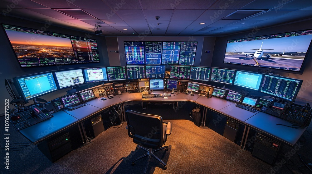 Fototapete Explore the cutting-edge flight control center revolutionizing airport operations with advanced technology and real-time data management