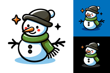 Snowman element. Set of cartoon Christmas illustrations isolated. Funny and cute figures. Fit for symbol, character, logo, cover, poster. No AI-Generated. Vector graphic.