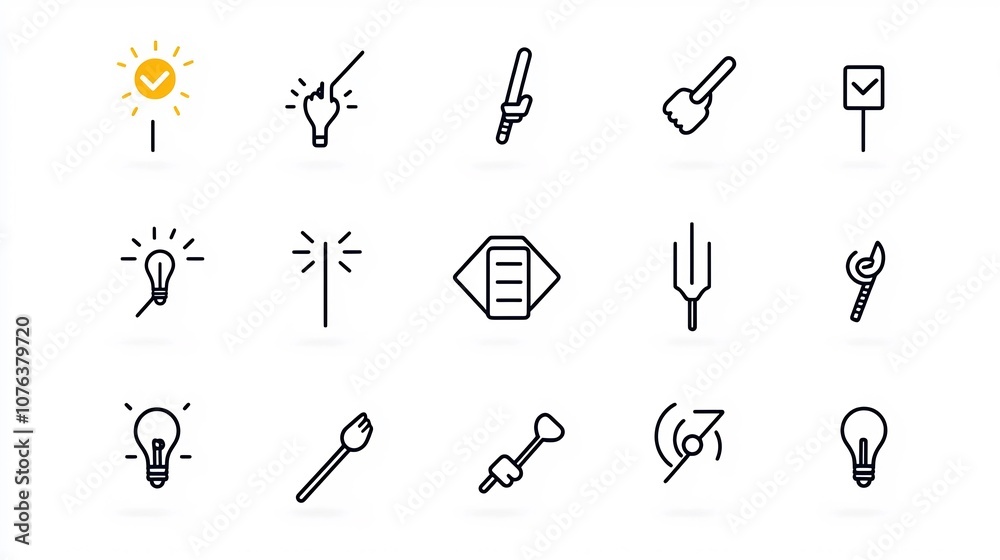 Poster Set of minimalist outline icons for user interface featuring symbols for highlighting choices selection options hand pointing gestures and decision making elements  Suitable for app website