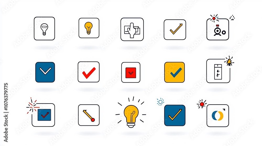 Aufkleber Set of 15 minimalist outline icons including symbols for hand pointing option selection highlighted choices and other user interface design elements for web and app development