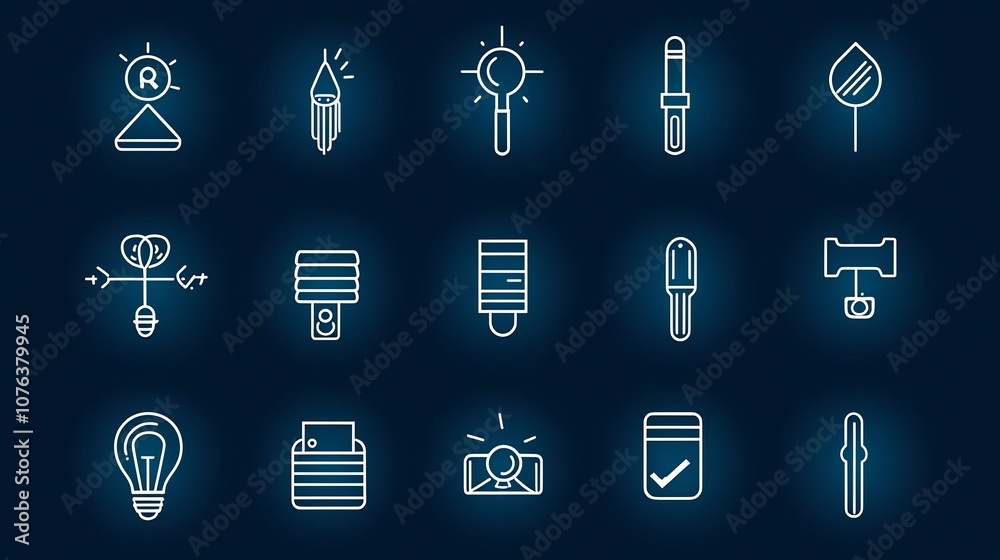 Leinwandbilder A set of 15 concise and stylized outline icons featuring dropdown menus toggle switches and pick options designed for modern digital user interface and web application elements