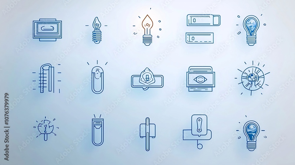 Aufkleber Set of 15 Detailed Outline Style Icons Featuring Dropdown Menus Toggle Switches and Selectable Options for Clean Modern Web and Mobile App User Interface Design