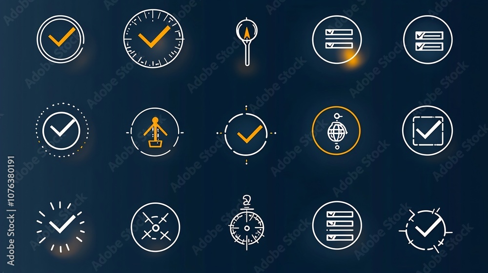 Poster Set of 15 thin line icons for choice options featuring highlighted circles tick marks and option lists in a style  These minimal modern icons are perfect for user interfaces apps websites