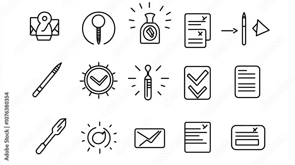 Aufkleber Set of 15 linear icons depicting various choice and selection options including target symbols approval marks and choice menu elements  This simple provides a clean