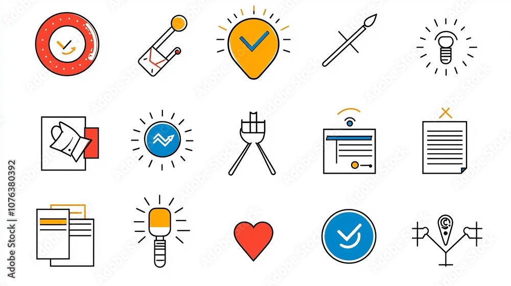 Poster Set of 15 Linear Icons Illustrating Choice and Selection Options with Symbols for Target Approval Marks and Choice Menus   Simple Graphic Design Elements for Digital User Interface and Experience