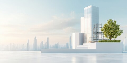 Fototapeta premium Urban growth fuels new skyscraper construction with minimal scaffold in city landscape
