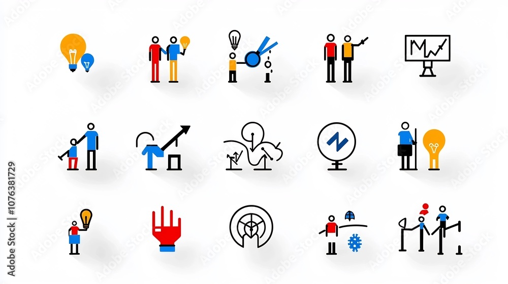 Poster A set of 15 minimalist icons representing the concepts of team building unity and shared goals  The icons feature a clean modern design style that conveys a sense of professional growth