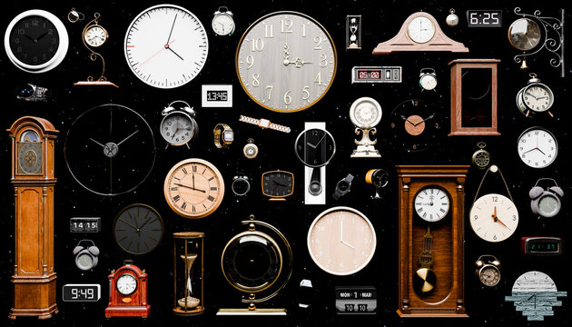 Variation of clocks over black background