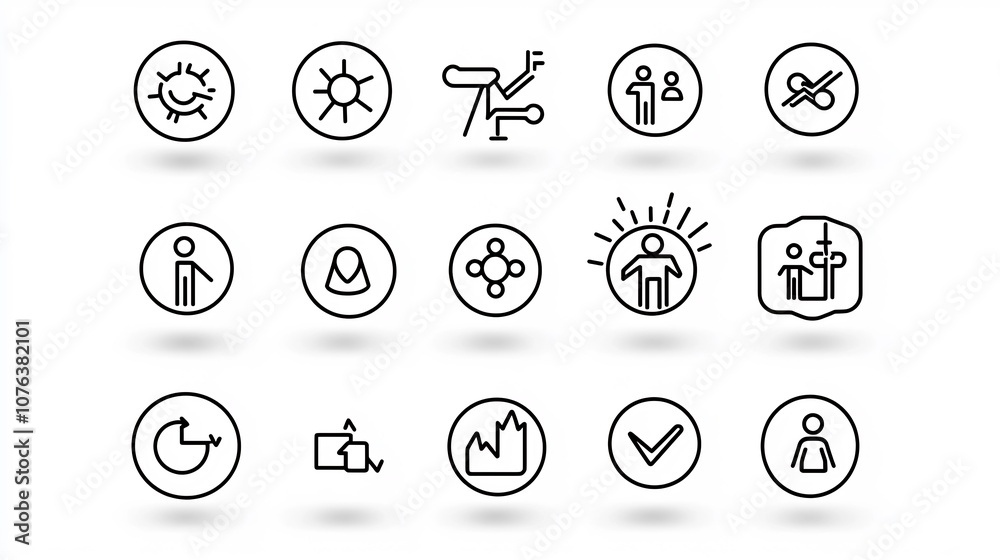 Aufkleber Outline icon set of 15 symbols depicting key aspects of team engagement including trust motivation and joint problem solving