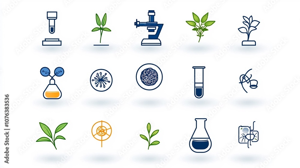 Fototapete a set of 15 minimalist icons representing various botanical and scientific concepts including a micr