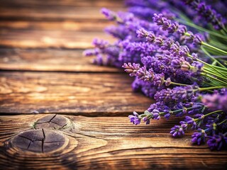 Fototapeta premium Beautiful Wooden Background with Lavender Borders and Ample Copy Space for Wellness, Aromatherapy, or Nature-Themed Designs and Presentations
