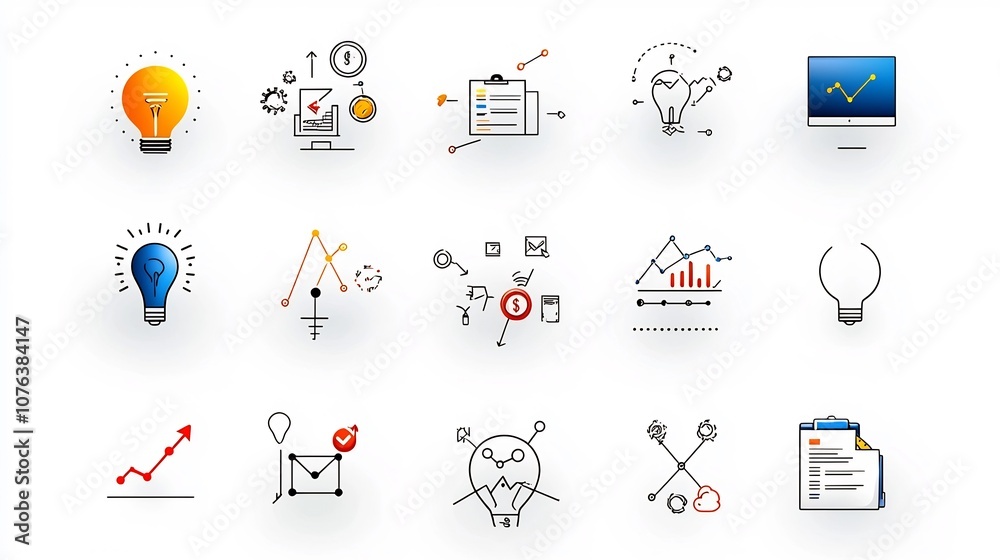 Aufkleber Minimalist Corporate Icon Set with 15 Outline Symbols Representing Project Management Financial Growth and Corporate Communication  This Design is Suitable for Business Software