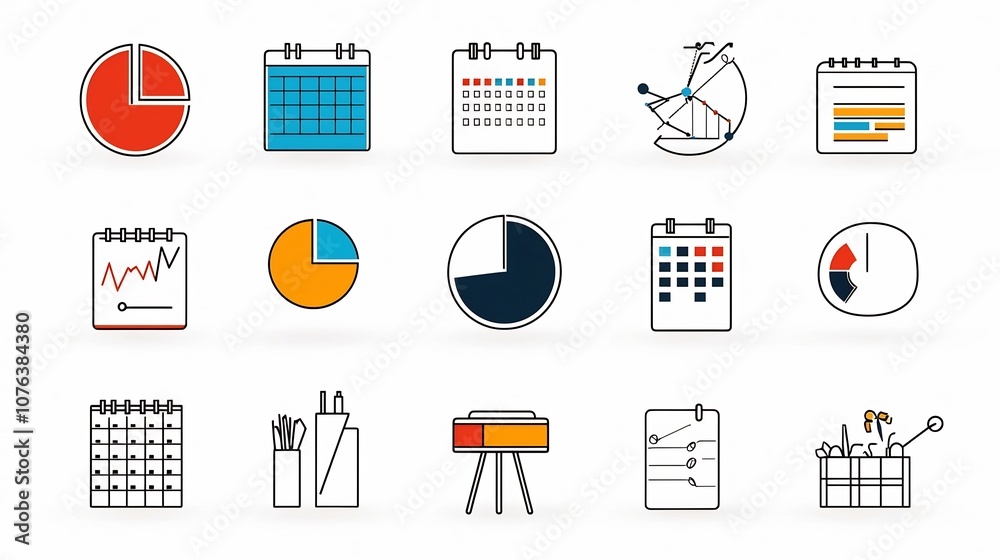 Aufkleber set of 15 corporate related icons in a clean and minimalist outline style featuring elements like ca