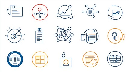 Corporate Outline Icon Set of 15 Business Management and Networking Symbols in Style with Editable Stroke  Includes icons for company structure document management and networking concepts in a modern